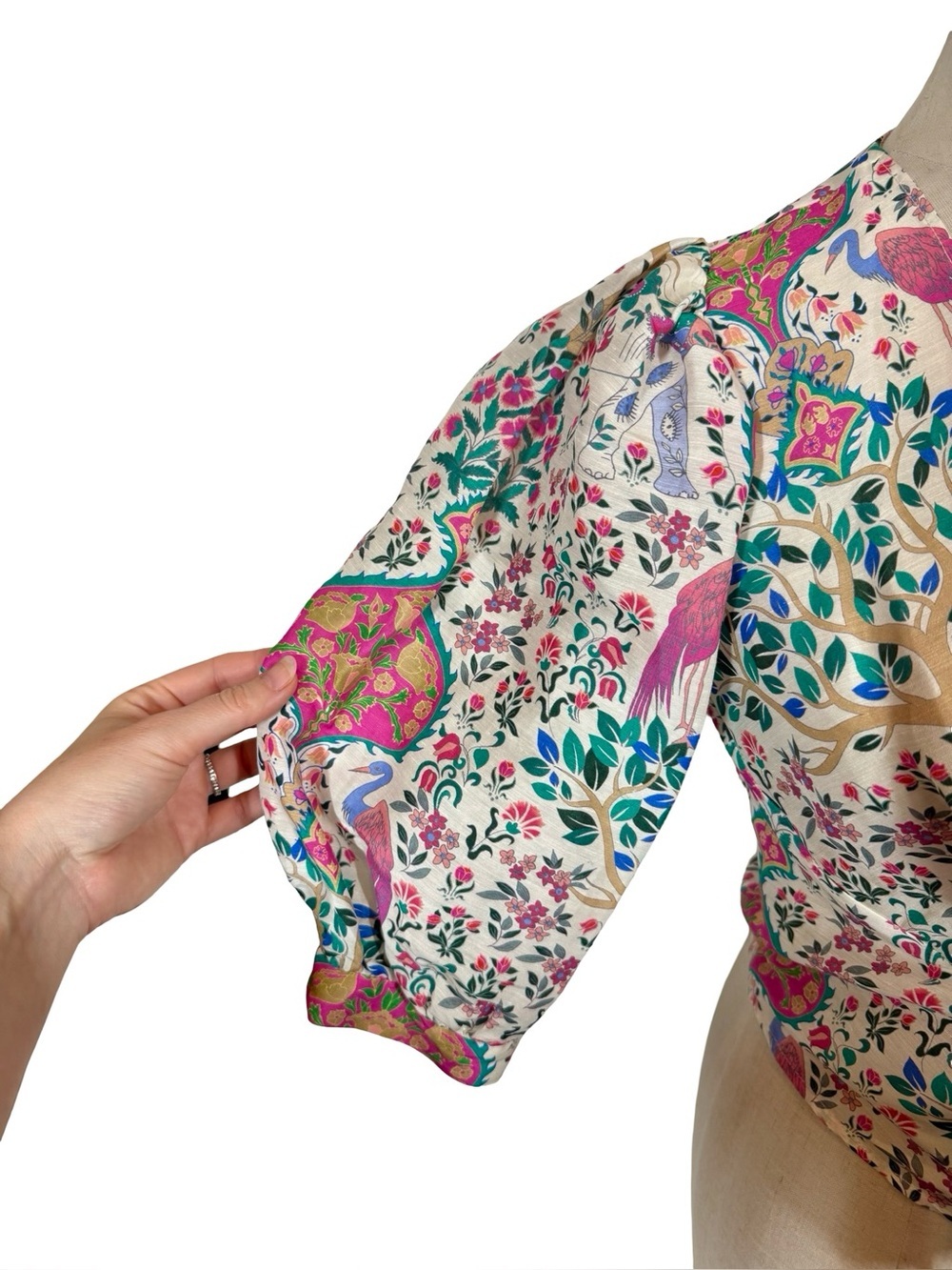 Sandro Iram Cropped Printed Linen and Silk Shantung Tie Top Sz:1/Small - Picture 9 of 16